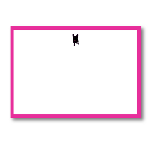haute frenchie hot pink bordered two-sided horizontal note cards