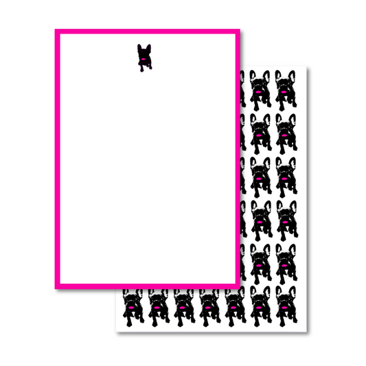 haute frenchie hot pink bordered two-sided vertical note cards