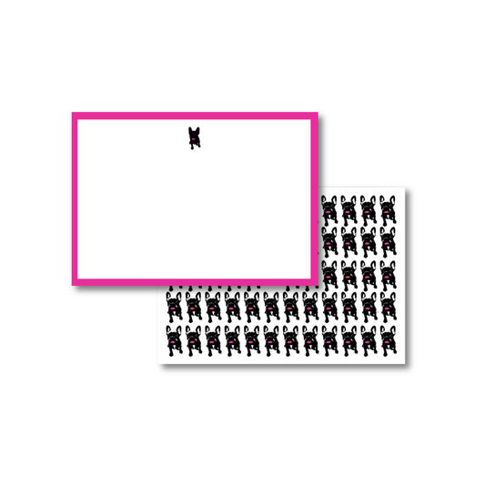 haute frenchie hot pink bordered two-sided horizontal note cards